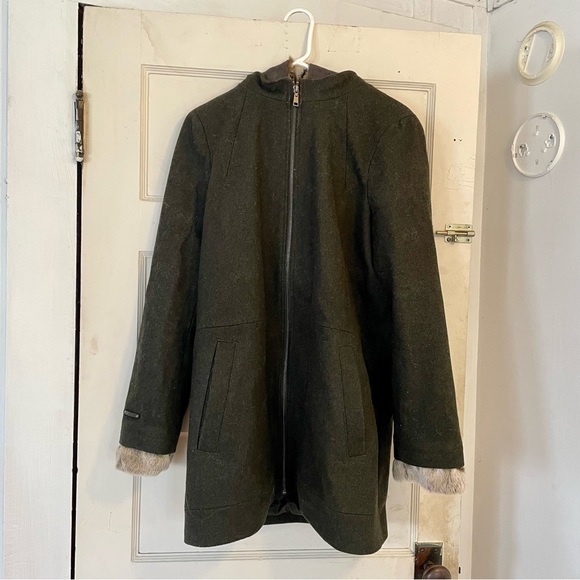 Green Bass wool coat, fur lining - Picture 2 of 7